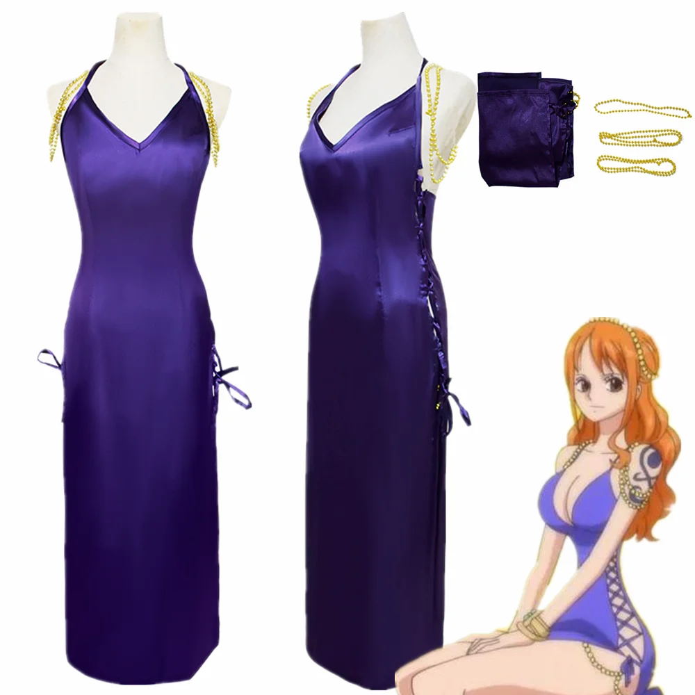 

Anime One Piece Cosplay Costume Film Red Nami Pirate Hunter Women Sexy Sling Dress Halloween Party Accessories Prop Uniform