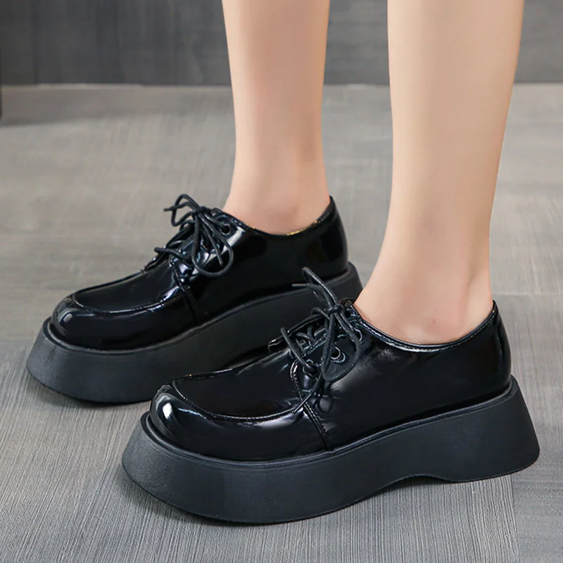 

Oxford Women Shoes Flat on Platform Shoes Lace Up Leather Shoes Round Toe Thick Sole Casual Shoes Lolita Zapatos Mujer