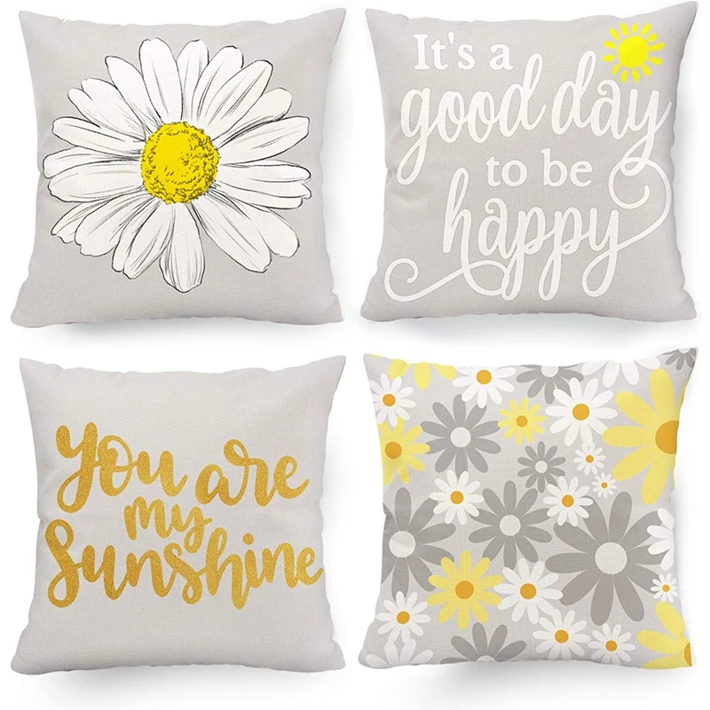 

Throw Pillow Covers,Sunflower Room Decor For Living Room Couch Cushion Bed Indoor Outdoor Yellow And Gray Home Decors