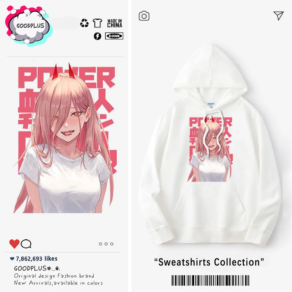 

Толстовки с капюшоном в стиле аниме Power, мужская модель с Бензопилой, Мужская толстовка в стиле оверсайз, Женский Топ, Зимний пуловер, спортивный костюм, одежда для пар