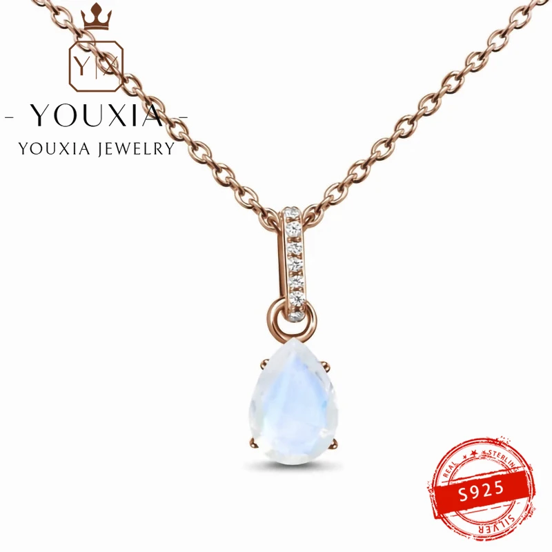 

Self-created Japanese and Korean ins new 925 water drop light stone pendant rose gold necklace female niche party banquet ladie