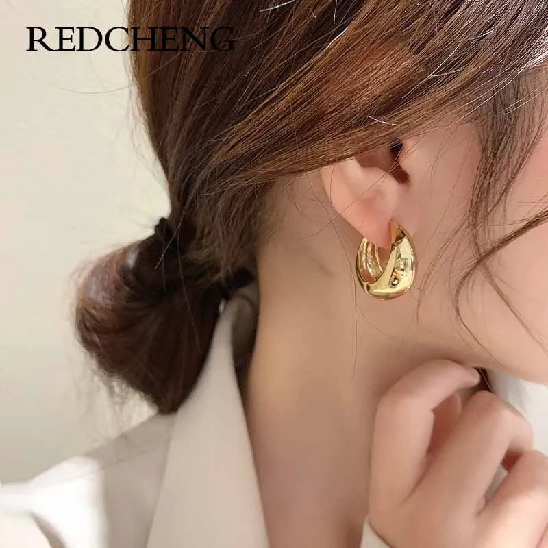 

REDCHENG 925 гладкие серьги-гвоздики в форме капли воды для женщин, простые винтажные индивидуальные классические корейские модные украшения