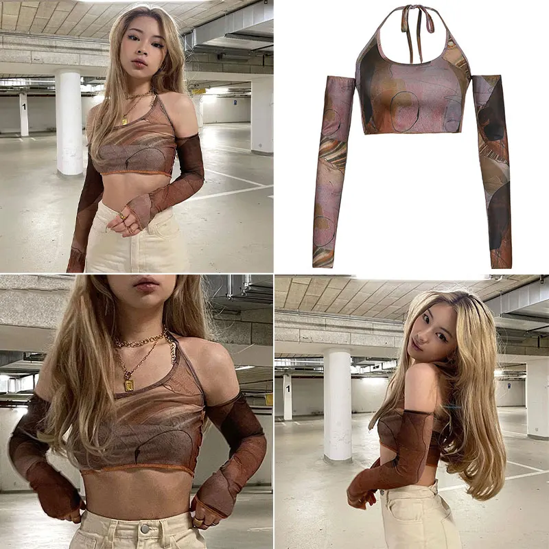 Brown 2021 Vintage Clothes Y2k Corset Crop Top Women Gothic Sexy Cyber Baby Tee Aesthetic Grunge 90s Ropa Fairycore Summer New images - 6