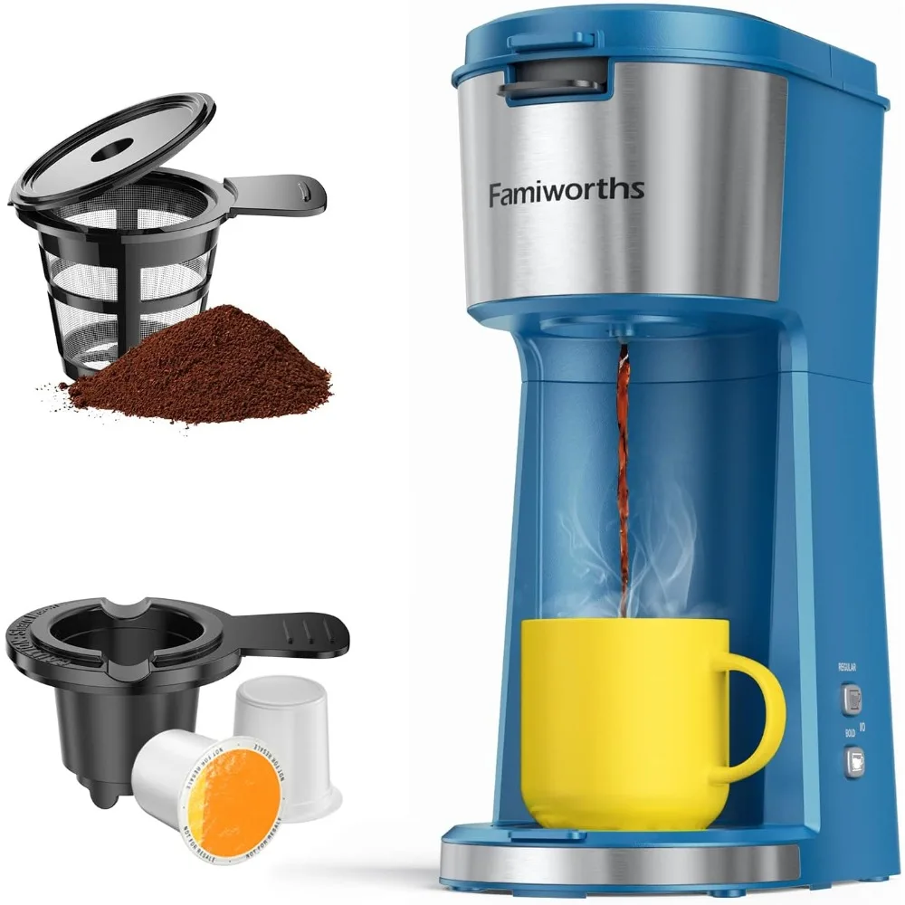 

With Bold Brew, One Cup Coffee Maker, 6 to 14 oz. Brew Sizes, Fits Travel Mug, Blue
