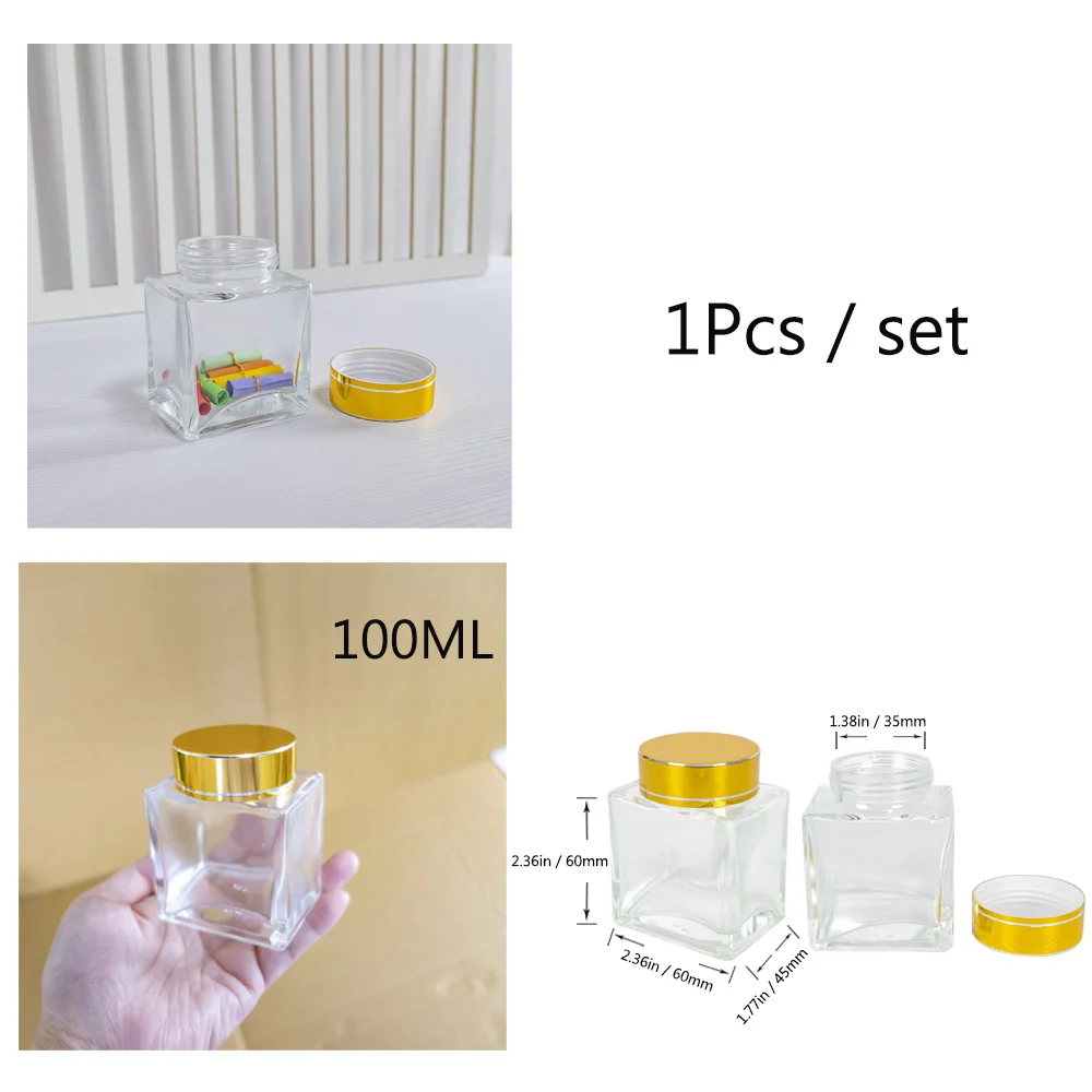 100ml Jewellery Packing Box Customized Decoration Gifts Empty Glass Bottle Honey Jam Jars Gold Plastic Cover Vials 1Pcs