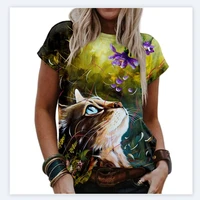 fashion summer casual european and american style cat pattern t shirt ladies beach harajuku t shirt top