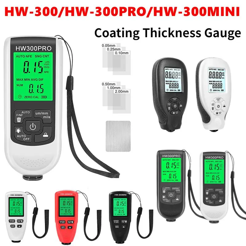 

HW-300MINI Coating Thickness Gauge 0-2000UM Auto Paint Gauge Meter Portable Metal Coating Tester Physical Measuring Instruments