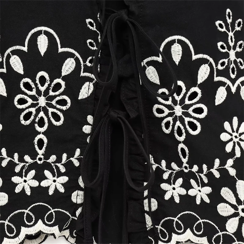 KEYANKETIAN 2025 весенний новый праздничный укороченный топ с вышивкой и v-образным