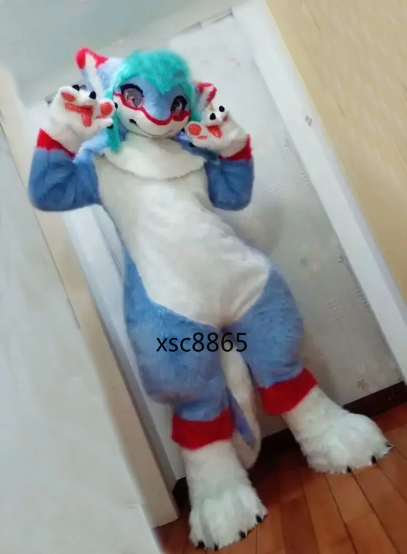 Long Fur Husky Dog Fox Mascot Costume Fursuit Halloween Furry Suit Cosplay Cartoon Outfits