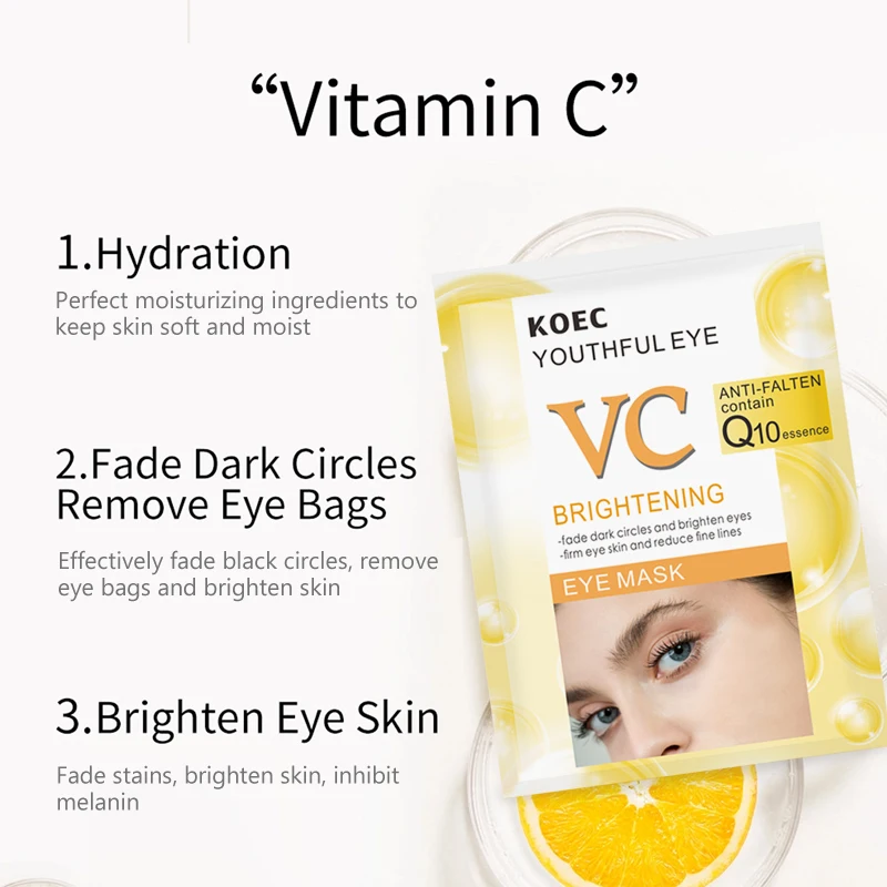 

10PCS Vitamin C Brightening Eye Mask Anti-Dark Circles Eye Bags Anti-Wrinkle Eye Moisturizing Firming Whitening Mask Eye Care