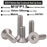 2pcs 5pcs m10p1 5x16mm 80mm din7991 sus316 stainless steel hexagon socket countersunk head cap screws with fully threaded