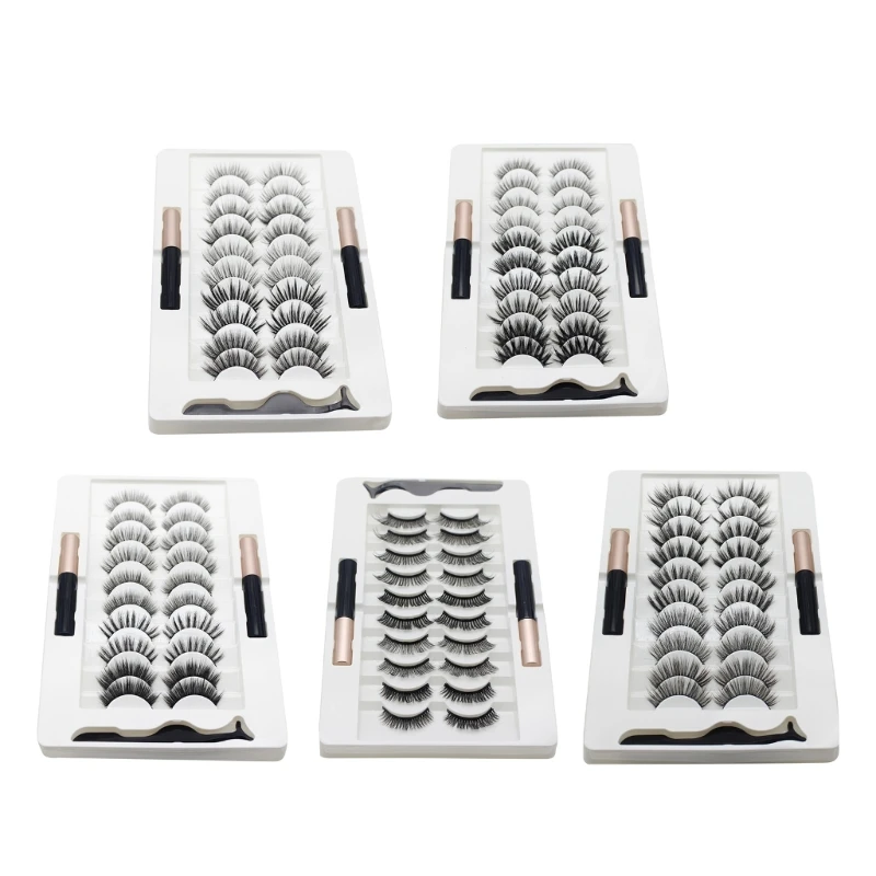 

RXJC подводка для глаз и искусственные ресницы с подводкой для глаз, 10 пар накладных ресниц с пинцетом, искусственные ресницы