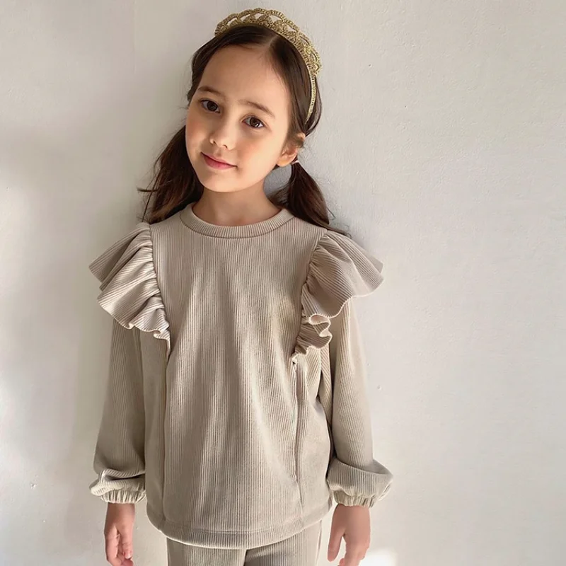 

HoneyCherry Girls Flying Sleeve Corduroy Two-piece Sets Baby Girls Clothes