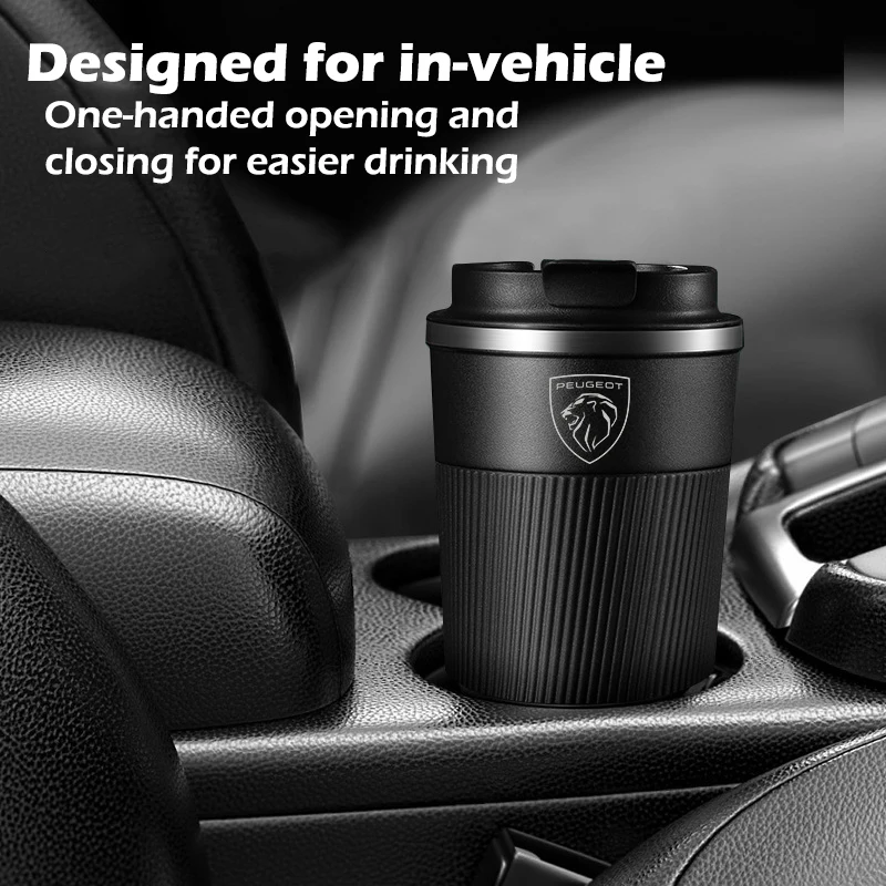 

500ML Stainless Steel Vacuum Cup For Peugeot 206 207 307 308 408 508 2008 3008 4008 5008 Hot/Iced Coffee Mugs Car Accessories