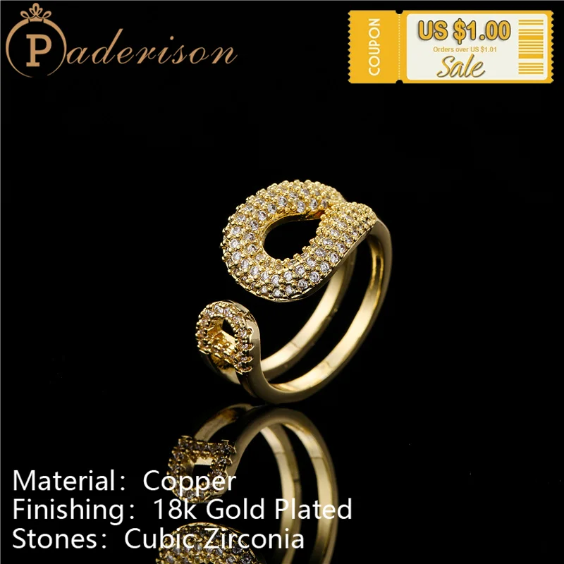 

Artistic Design Irregular Geometric Opening Ring for Women AAA Zircon Copper 18k Gold-plated Adjustable Ring Vintage Jewelry