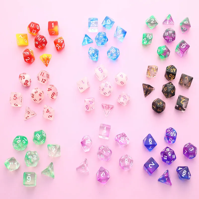 

7PCS/Set Transparent Two-color Digital Dice Pearlized Effect Polyhedral Dice