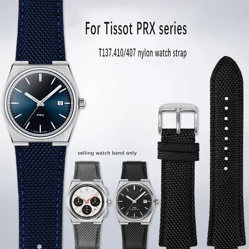 

Convex mouth Nylon watchband For Tissot PRX series strap super player T137.407/410Nylon fine steel Wristband Bracelet men 12mm