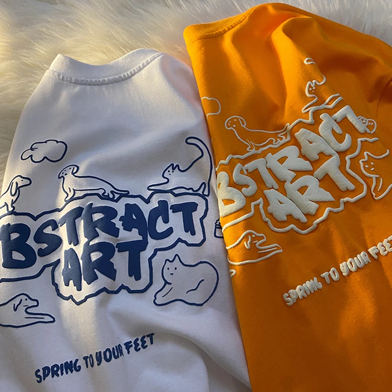 

Cotton Short Sleeve T-shirt Women's Foam Printing T Shirts Streetwear Women Top Round Neck Loose Kawaii Clothes Tees