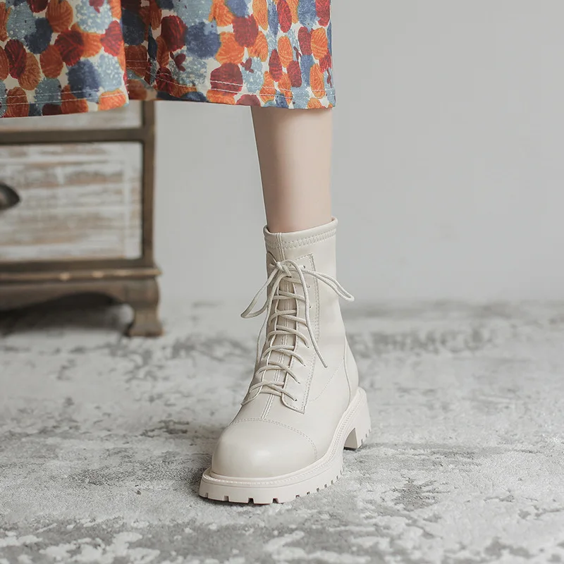

Новинка 2023, женская обувь, ботинки на платформе, женские ботинки на квадратном каблуке, на шнуровке, с круглым носком, увеличивающие рост, мо...