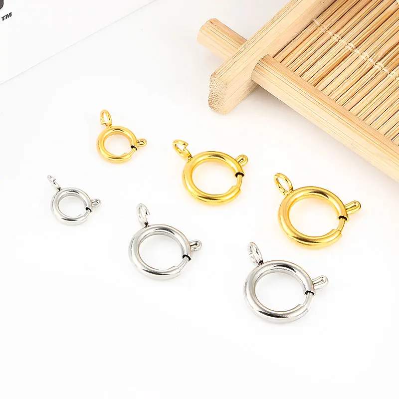 

Золотистые круглые Пружинные застежки-крючки из нержавеющей стали для браслетов, ожерелий, соединители, материалы для рукоделия, 5 шт./лот