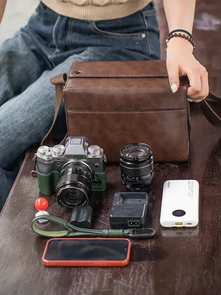 Винтажная сумка ручной работы из натуральной кожи для фотоаппарата Fuji canon Nikon Sony