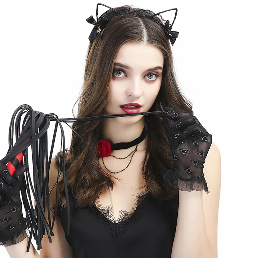 

Leather Lace Cat Ear Headband Choker Glove Cosplay