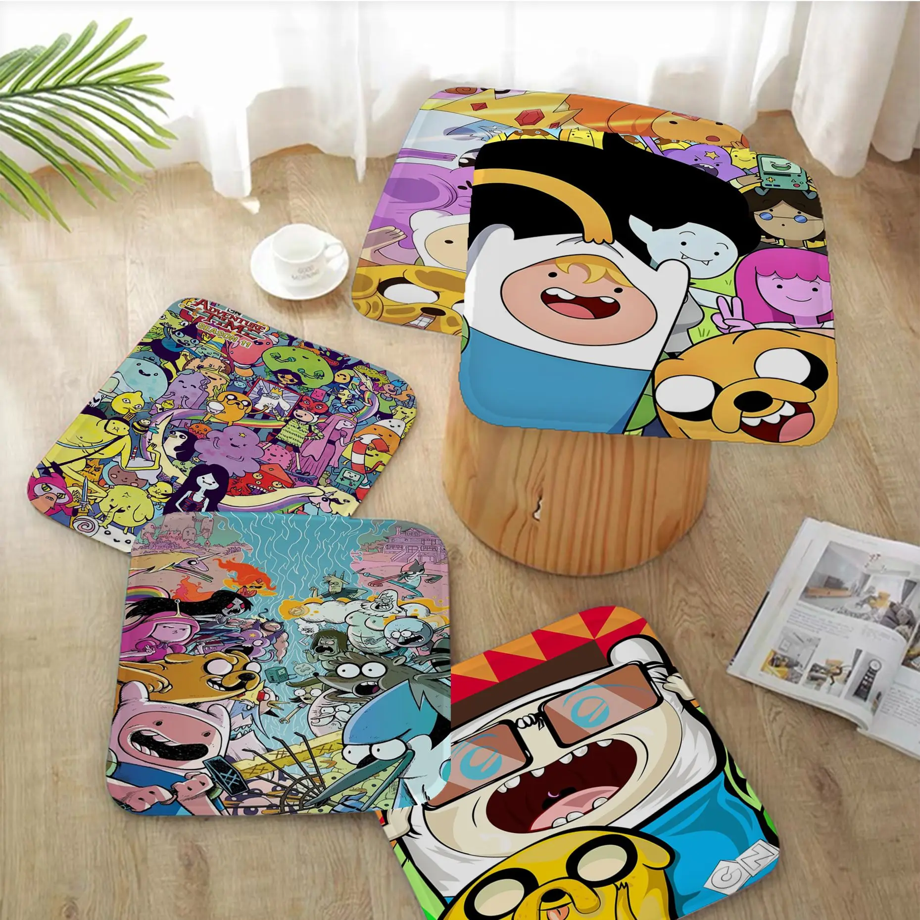 

Adventure Time With Finn And Jake Cushion Mat Tie Rope Dining Chair Cushion Circular Decoration Seat For Office Desk Home Decor