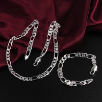 925 color silver color necklace bracelet jewelry set classic woman men 6mm 8mm geometric chain party wedding fine free shipping