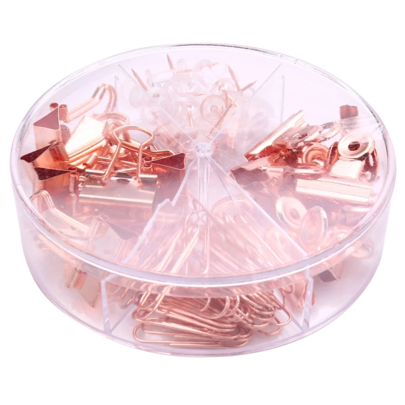 

100Pcs Binder Clips Paper Clips Push Pins Sets With With Acrylic Box For Office Accessories Organizer School Supplies