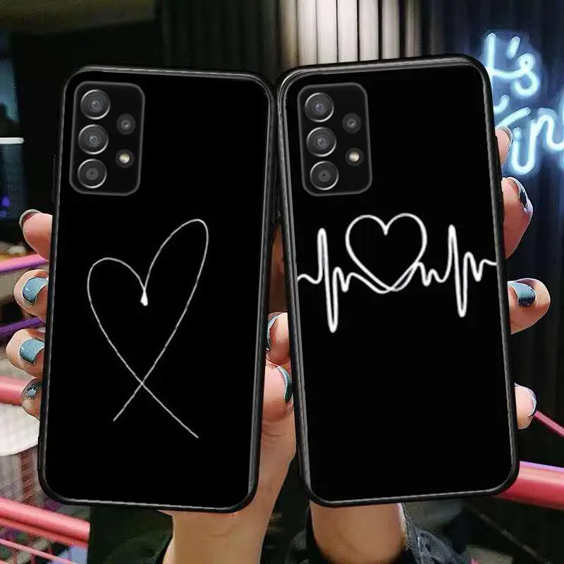 

Black Simple Lines Love Heart Phone Case Hull For Samsung Galaxy A70 A50 A51 A71 A52 A40 A30 A31 A90 A20E 5G a20s Black Shell Ar