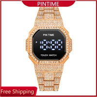 pintime luxury mens watch fasion diamond bling iced out led display digital watches man casual crystal wristwatch reloj hombre