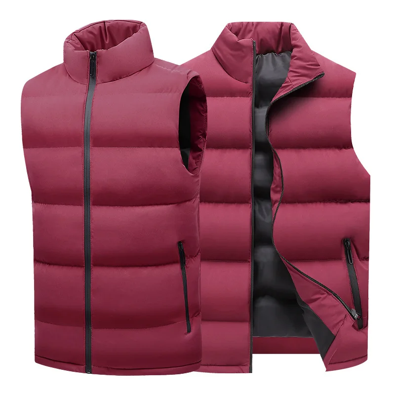 Men's winter stand collar solid sleeveless cotton vest coat sports waistcoat casual youth winter warm coat
