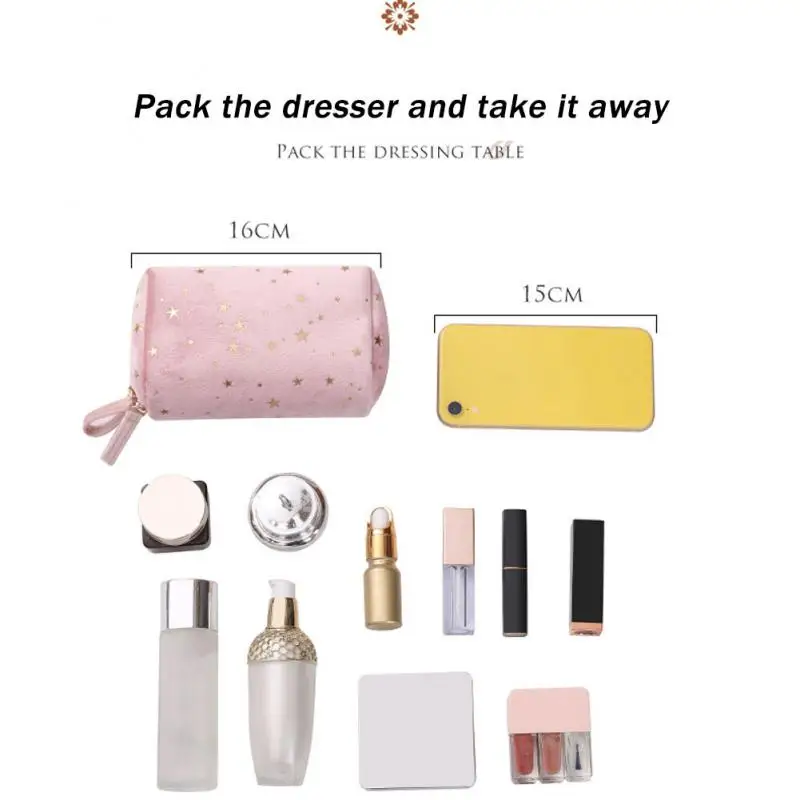 

New Velvet Cosmetic Bag Portable Flannel Star Clutch At Any Time Simple Carry On Change Lipstick Storage Bag