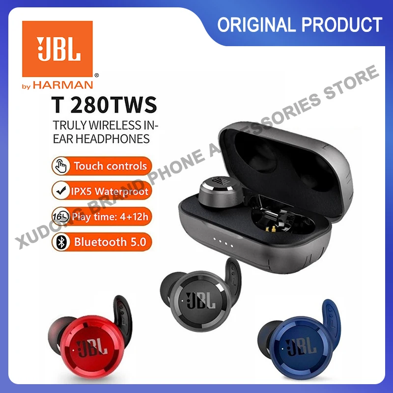 

Original JBL T280TWS Bluetooth 5.0 True Wireless In Ear Headphones Tune 280 TWS Earbuds Earphones Gaming Sport Headset with Mic