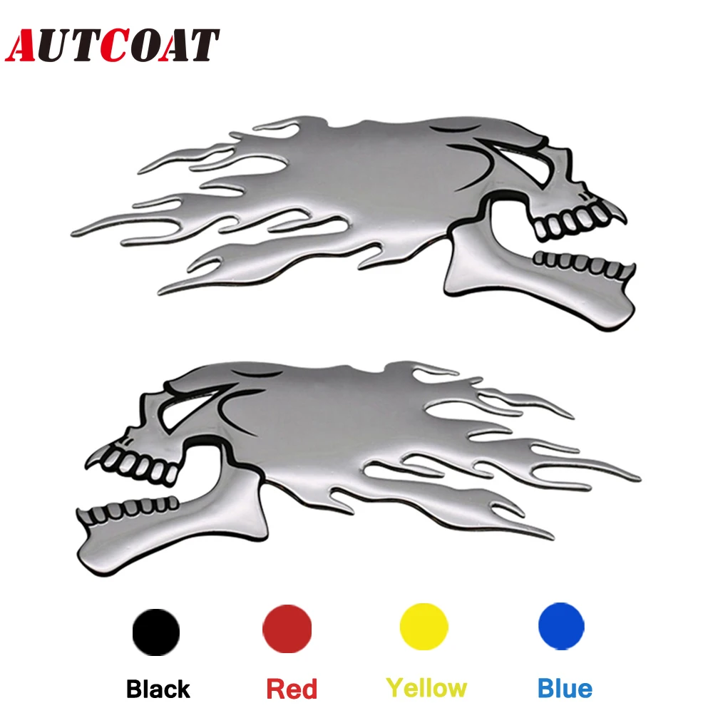

AUTCOAT 1Pair 3D Ghost Skull Car Sticker Emblem Motorcycle Chrome Decals for Auto Motorcycle Tank Cars