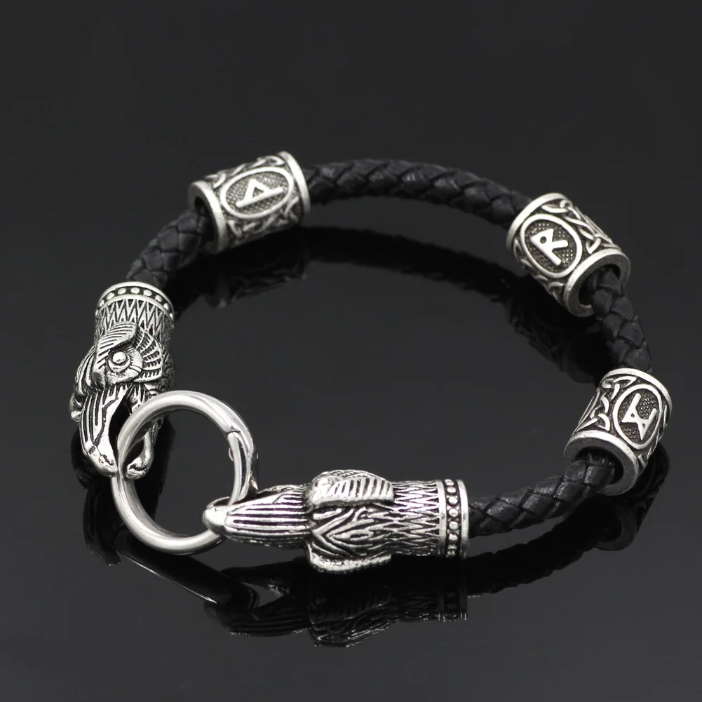 

Viking Crow Head Bracelet Nordic Odin Rune Bead Amulet Bracelet for Men and Women Rune character beads are optional or random