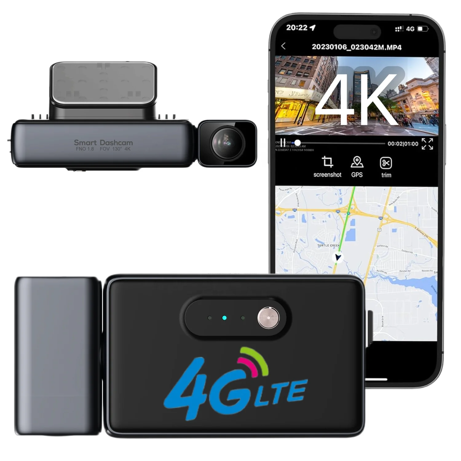 Умный облачный видеорегистратор 4K HD с 4G LTE и GPS умная парковка датчиком зрения