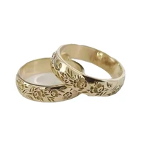 new simple vintage gold carving flowers rings for women retro fashion jewelry engagement wedding party gift finger ring
