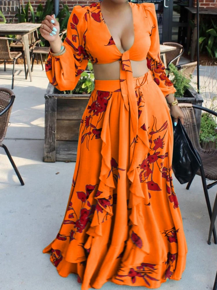 

Женский комплект из двух предметов, летний сексуальный облегающий комплект из двух предметов, короткий топ с цветочным принтом и искусстве...