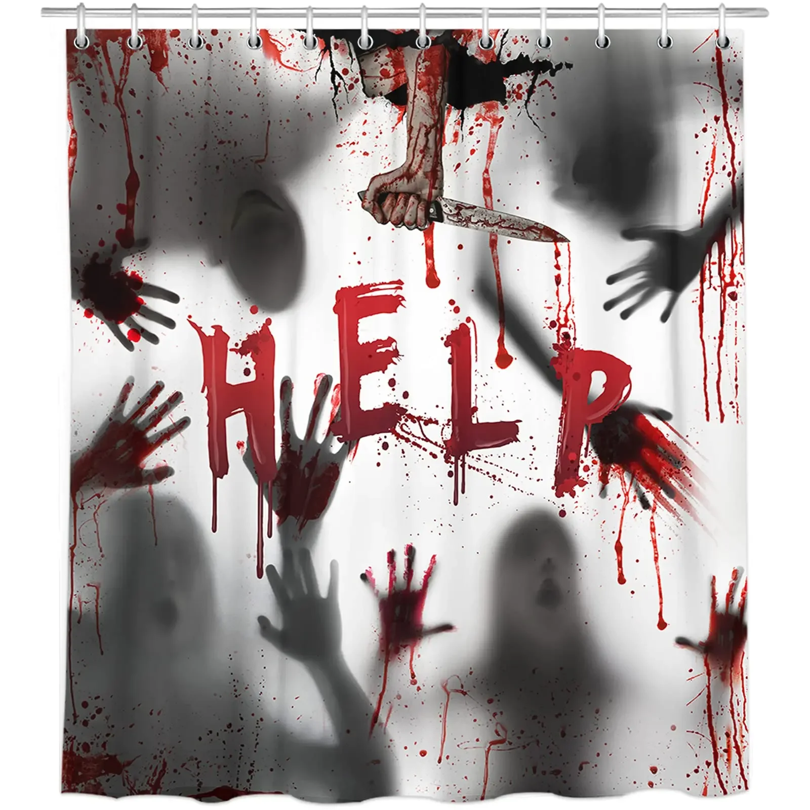 

3D черная душевая шторка с кровавыми руками для Хэллоуина