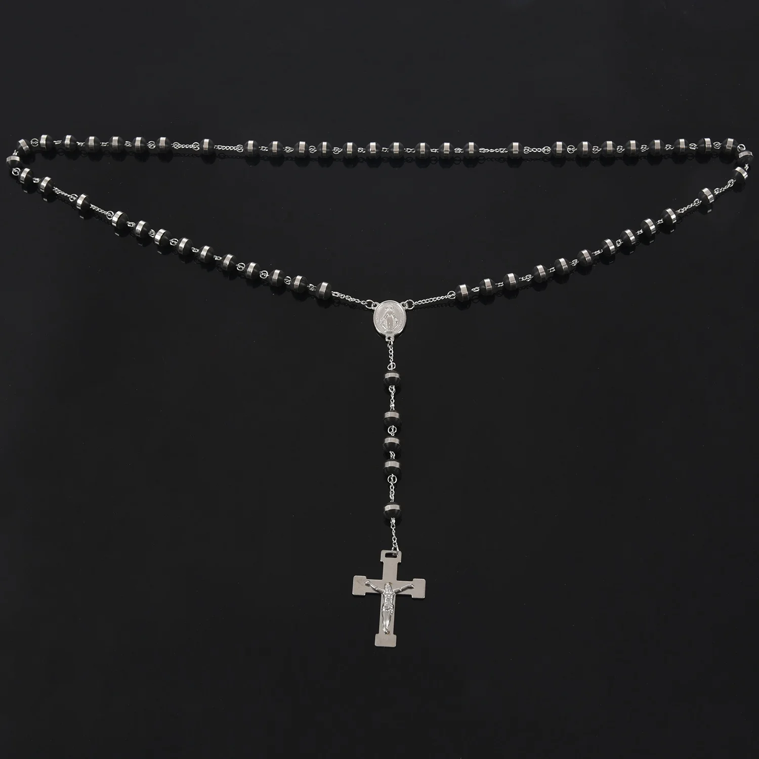 Ожерелье с подвеской из нержавеющей стали серебристое черное женское винтажное