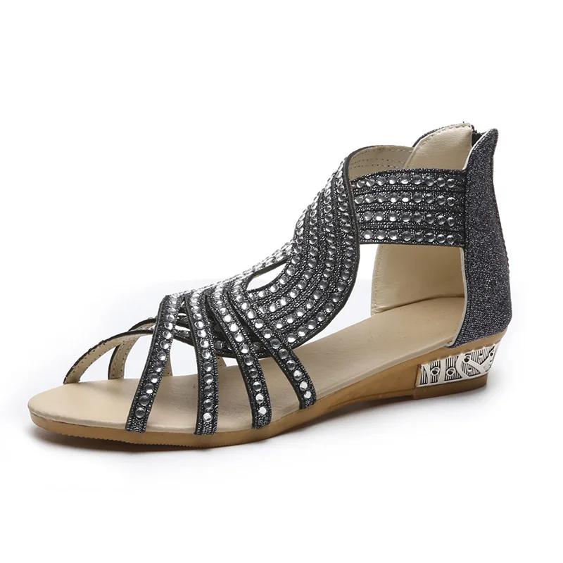 

2022 Summer Fashion Sandals for Women Plus Size 43 Crystal Gladiator Sandals zipper Comfortable Open Toe Shoes Woman Sandals