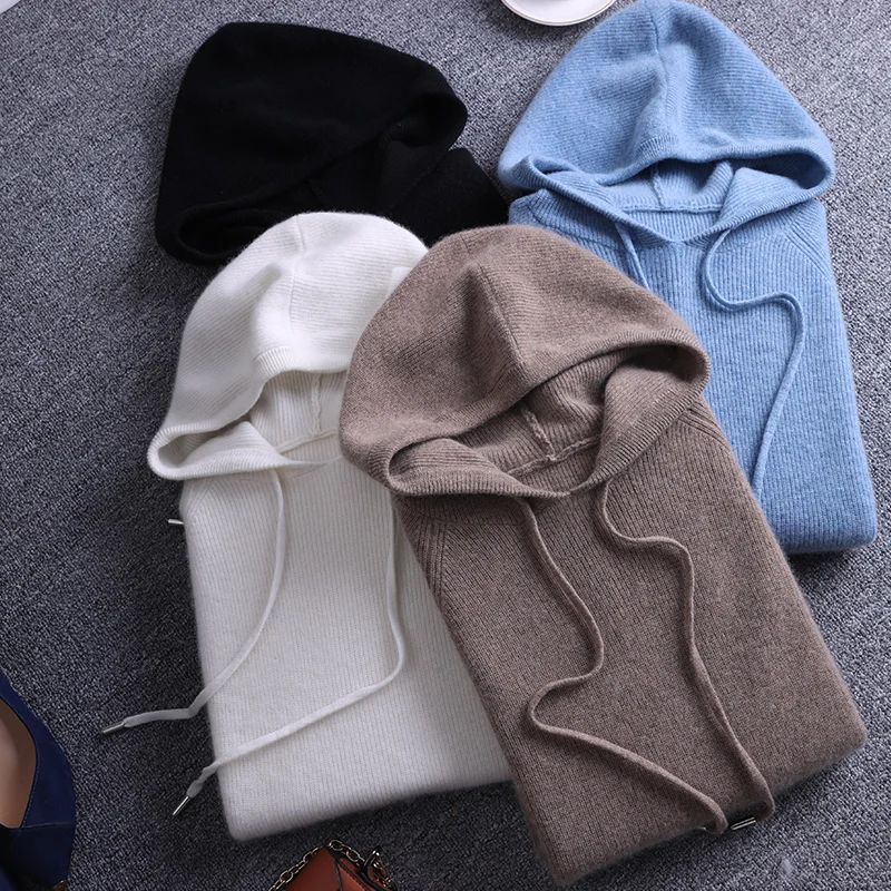 Autumn And Winter New Women's Pullover Hooded Drawstring Design High-Quality Cashmere Sweater Soft And Delicate Knitting Sweater enlarge