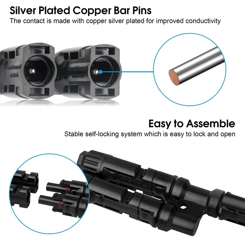 

1Set Branch Y Connector In Pair MMF+FFM IP67 Black Y Connector For Parallel Connection Between Solar Panels, 1 Brunch