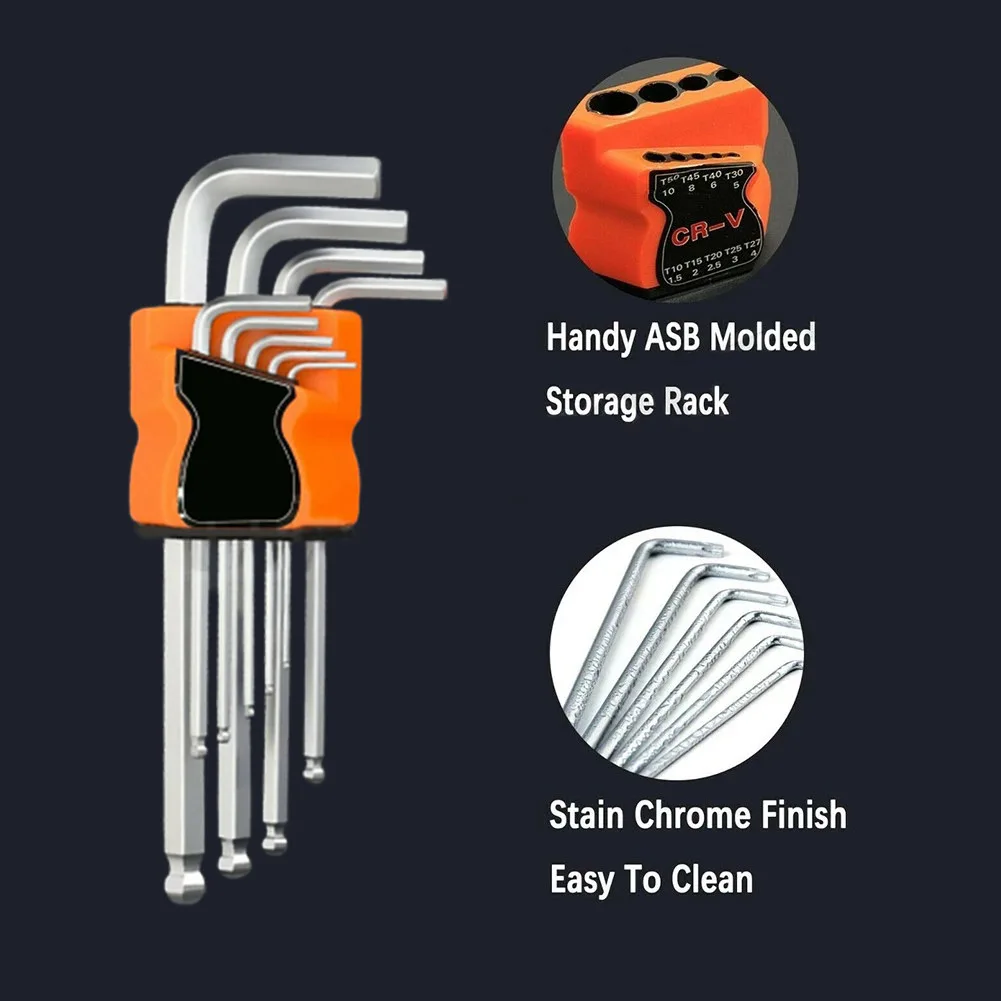 

9pcs Double-End Screwdriver Wrench Set Chrome Vanadium Steel Ball End Hexagon Key 1.5mm-10mm Sizes For Repairing Hand Tools