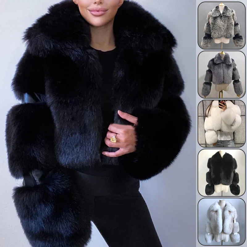New Fashion Luxury Fluffy Faux Fur Women's Autumn Winter Thickened Warm Fur Coat Bubble Sleeve Temperament Short Plush Jacket