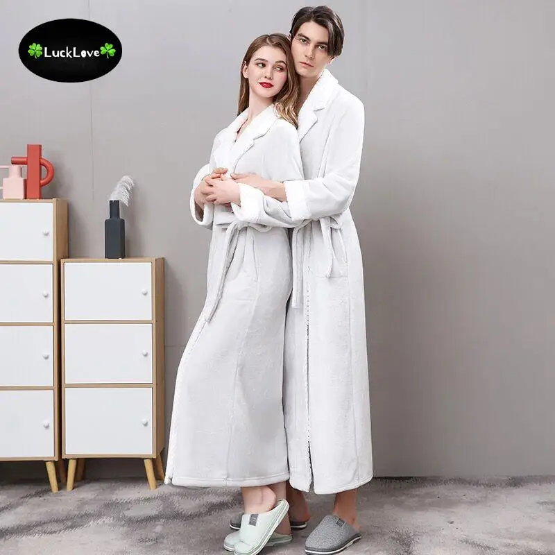 

Парный зимний Свободный Длинный банный халат из кораллового флиса, кимоно, теплый фланелевый женский уютный ночной халат, домашняя одежда, ...