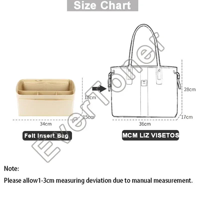 EverToner Iiner Cosmetic Bag Handbag Insert Organizer for Liz Visetos Makeup Storage Base Shaper
