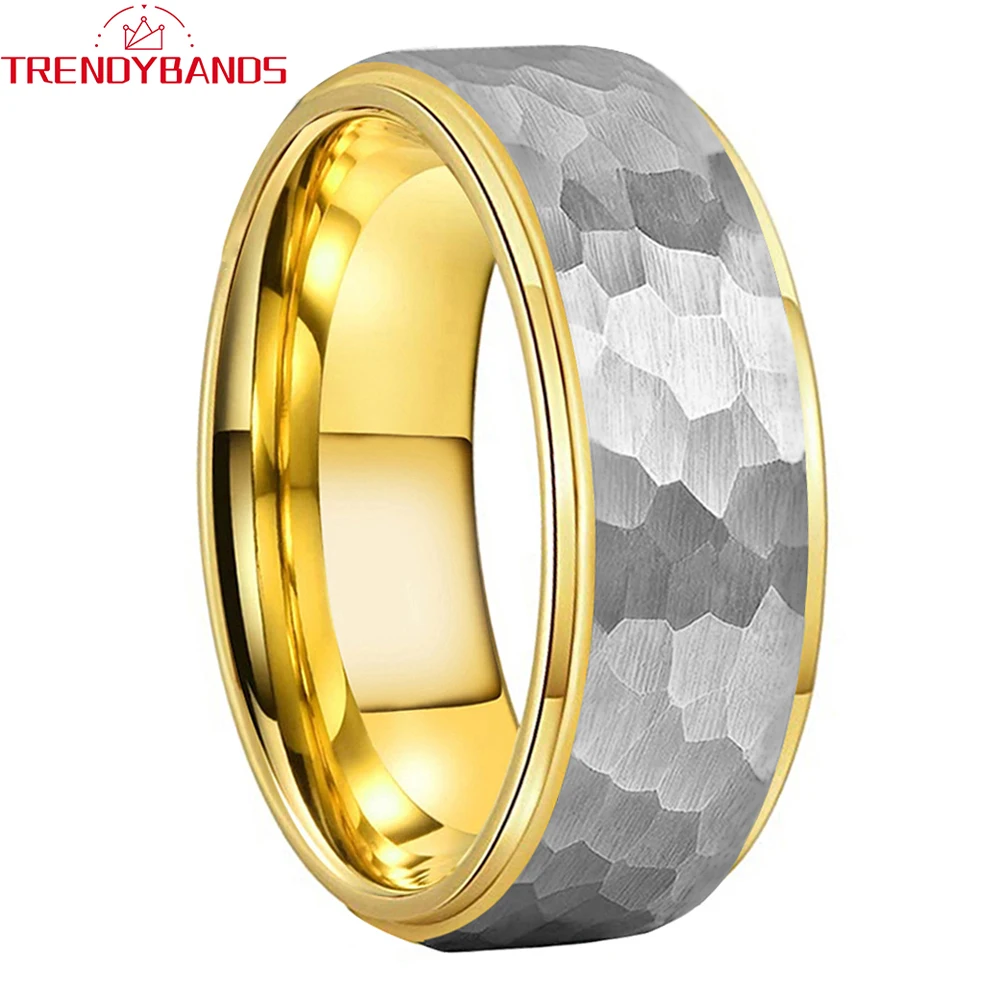 

6mm 8mm Mens Womens Tungsten Carbide Ring Wedding Band Gold Rings Wholesale Jewelry Stepped Edges Brished Finish Comfort Fit