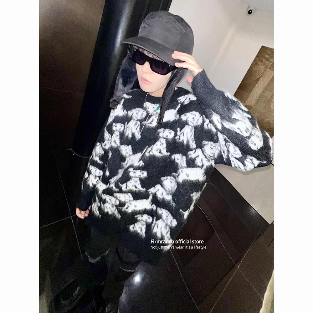 

Mohair Jacquard Firmramch Puppy Sweater And Cardigan For Women Men Black Pullover Oversized Jumper Knit Jacket Top Free Shipping